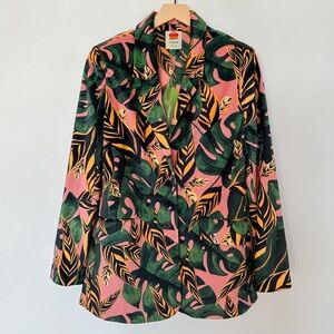 NWT FARM Rio Folhagem Fabula Velour Blazer in pink / multi leaf print, size S